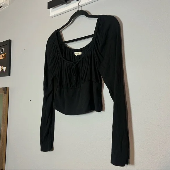Madewell Black Rib Square Neck Long Sleeve Crop Top Size XL - Picture 4 of 7